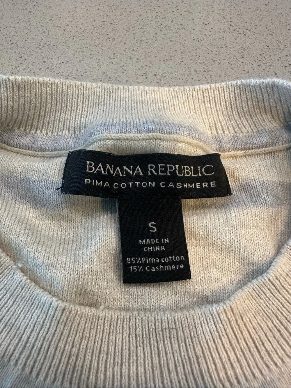 Banana Republic Men’s Cream and Light Gray Striped Crewneck Sweater